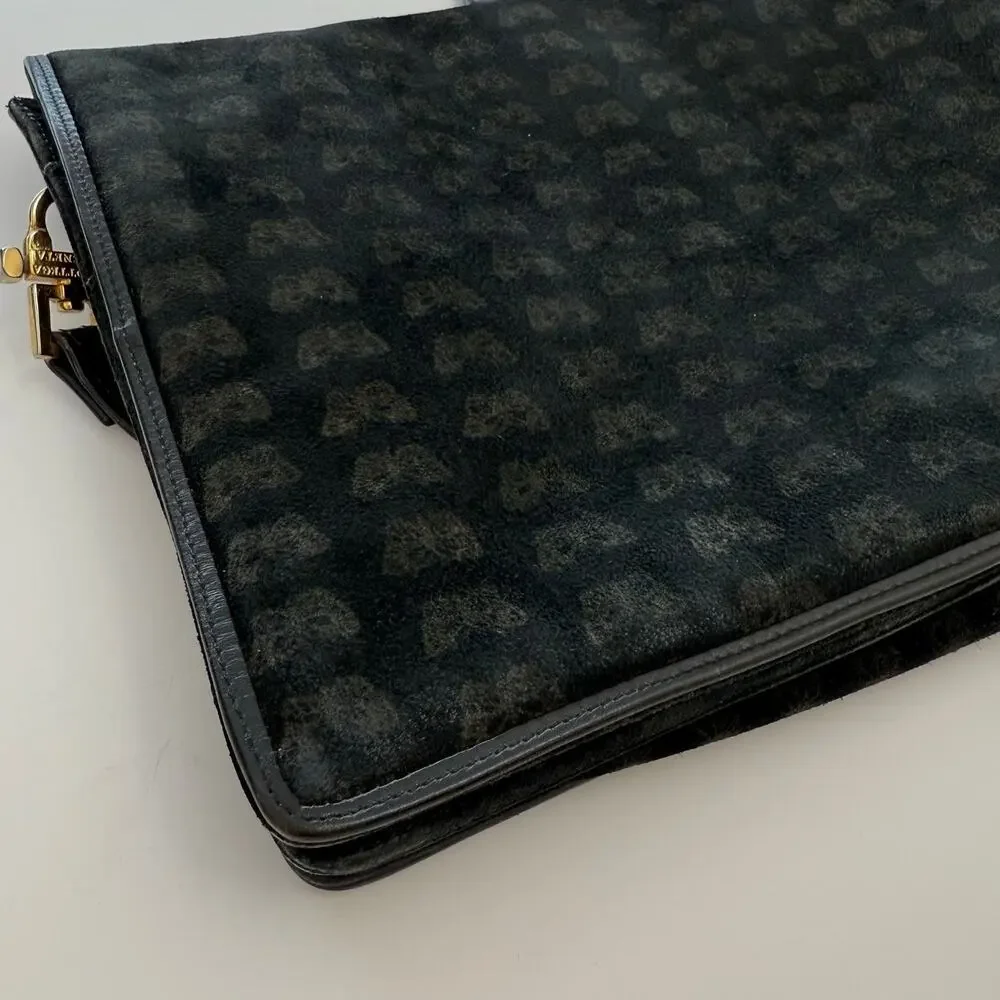 Bottega Veneta Vintage Suede Shoulder Bag Envelope Clutch Black Butterfly Print